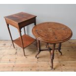 A VICTORIAN WALNUT LAMP TABLE, in the Aesthetic style, with a scroll work marquetry top on four