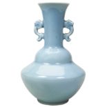 CLAIRE-DE-LUNE GLAZED TWO-HANDLED VASE REPUBLIC PERIOD (1912-1949) the flared neck applied with