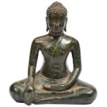 A TIBETAN CAST BRONZE SEATED BUDDHA,  38.5cm high