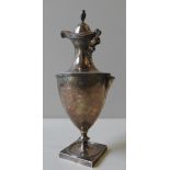 A 19TH CENTURY SILVER COFFEE POT, tapered baluster form on a square foot base