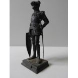 A 19TH CENTURY CAST BRONZE STATUE OF KING ARTHUR, the rear of the plinth marked Fr. Unterberger,