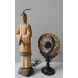 A VINTAGE PAINTED CHALK TABLE LAMP IN THE FORM OF A CHINESE ATTENDANT, along with a 20th century