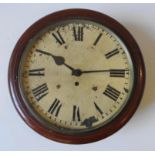 A 19TH CENTURY SINGLE FUSEE WALL CLOCK, in a circular mahogany case, eight day fusee movement,