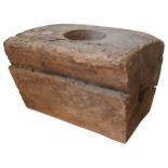 INDONESIAN WOODEN BLOCK MORTAR with singular circular aperture 73 H X 52 W X 39 D cms