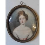 A mid 18th century oval miniature portrait water colour of regency lady, circa 1841