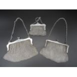 THREE SILVER MOUNTED VINTAGE CHAIN WORK EVENING PURSES, various sizes, circa 1918, the largest