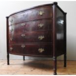 A 19TH CENTURY MAHOGANY BOW FRONT CHEST OF DRAWERS, comprising of four long drawers, flanked by four