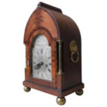 A LATE 19TH CENTURY DOUBLE FUSEE BRACKET CLOCK, in a cross banded mahogany arch case, with foliate