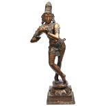 BRONZE FIGURE OF DANCING KRISHNA SOUTH INDIA, 19TH CENTURY standing on a lotus base 77cm high