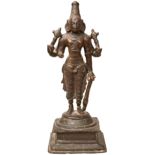 A STANDING BRONZE VISHNU, INDIAN, 15TH-16TH CENTURY, portrayed with the attributes that symbolise