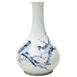 JAPANESE BLUE AND WHTE BOTTLE VASE 19TH / 20TH CENTURY the baluster sides painted with two birds