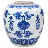 BLUE AND WHITE GINGER JAR KANGXI PERIOD (1662-1722) the baluster sides painted with lotus blossoms
