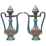 PAIR OF CLOISONNE 'ISLAMIC MARKET' EWERS QING DYNASTY, JIAQING / DAOGUANG PERIOD of calabash form,