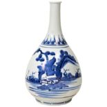 SMALL JAPANESE BLUE AND WHITE BOTTLE VASE MEIJI PERIOD (1868-1912) the sides decorated with a