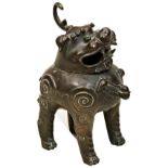 BRONZE 'LUDUAN' CENSER  LATE MING / EARLY QING DYNASTY modelled as the mythical beast standing