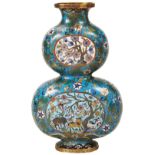 FINE CLOISONNE TURQUOISE-GROUND DOUBLE GOURD VASE QIANLONG SIX CHARACTER MARK, QING DYNASTY the