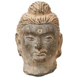 A GRAY SCHIST HEAD OF BUDDHA SHAKYAMUNI 3RD / 4TH CENTURY AD from the ancient region of Gandhara