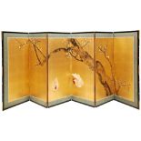 IGUCHI KASHU (1880-1930) LATE MEIJI / TAISHO PERIOD a six fold screen, painted in ink, gofun and