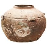 ASH-GLAZED POTTERY JAR  WARRING STATES PERIOD (475-221 BC) the baluster sides applied with four loop