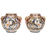 FINE PAIR OF SMALL FUKAGAWA IMARI VASES LATE MEIJI PERIOD  decorated with panels of pine trees