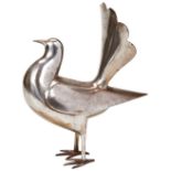 SILVERED-STEEL PIGEON PERSIA, QAJAR, LATE 19TH CENTURY of characteristic form 26cm high