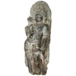 A FINE GREY/GREEN CARVED STONE FIGURE OF SHIVA, INDIAN, 12TH/14TH CENTURY, depicted standing with