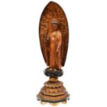 CARVED GILTWOOD AMIDA BUDDHA 19TH CENTURY the standing figure supported on a lotus raised on an