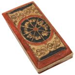 BURMESE PARABAIK MID 20TH CENTURY folding book with a lacquered and gilded case two-sided, depicting