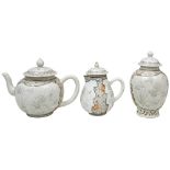 CHINESE EXPORT GRISAILLE DECORATED THREE PIECE TEA SET  QIANLONG PERIOD (1736-1795) finely painted