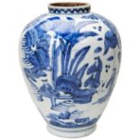 JAPANESE BLUE AND WHITE JAR EDO PERIOD, CIRCA 1660-1680 the baluster sides painted in underglaze