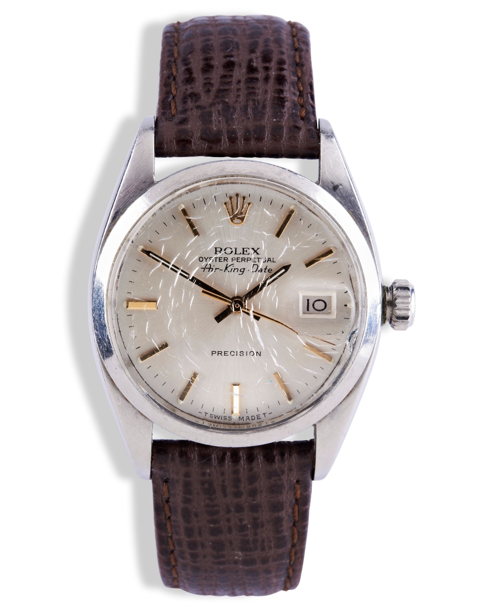 ROLEX, A STEEL OYSTER PERPETUAL AIR KING DATE WRIST WATCH REF: 5700, no 5,4597; silvered dial with