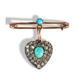 A VICTORIAN TURQUOISE, DIAMOND AND GOLD BAR BROOCH, CIRCA 1880 the oval cabochon-cut turquoise