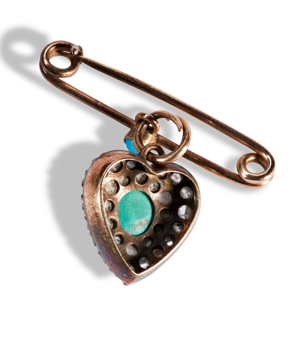 A VICTORIAN TURQUOISE, DIAMOND AND GOLD BAR BROOCH, CIRCA 1880 the oval cabochon-cut turquoise - Image 2 of 2