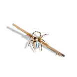 AN AQUAMARINE SPIDER BROOCH, CIRCA 1890 the body of the spider collet set with a pear-cut aquamarine