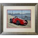 JUAN MANUEL FANGIO BY RAY GOLDSBROUGH This original gouache painting by Ray Goldsbrough depicts