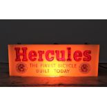 1950s HERCULES BICYCLES ILLUMINATED SIGN Acrylic, backlit, hanging sign featuring the Hercules