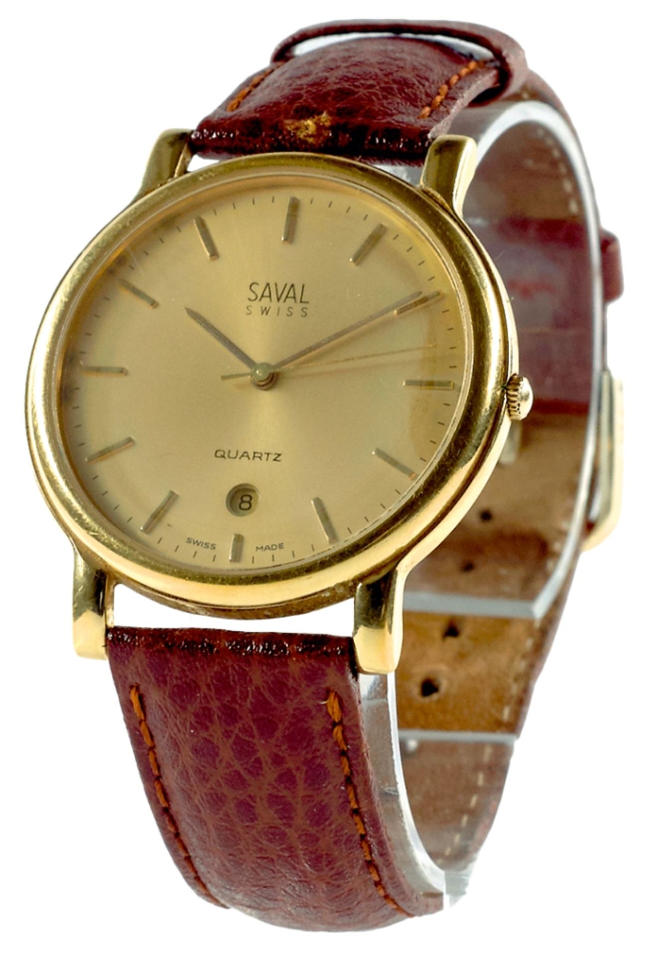 Men's wristwatch SAVAL SWISS. Quartz. With date display. 2. Half 20th century crystal with slight