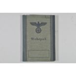 Wehrmacht, Wehrpass, blanko, ohne Eintragungen, 56 Seiten, rückseitig mit Aufdruck \Metten & Co. Ber