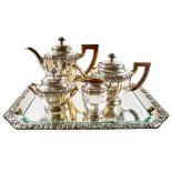 Jugendstil Ensemble, 5-tlg. Kaffee- u. Teeservice mit Granatapfelrelief, Entw. Helene Brandt (1879 -