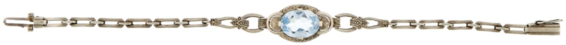 Art Déco Armband mit Aquamarine farbener Spinell in Oval- Schliff, 12,6x 9,2mm, 935 Silber gestempel