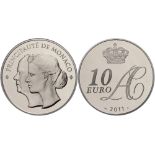 10 Euro, 2011, Albert II., auf die Hochzeit, mit Zertifikat in Schatulle und OVP, PP. Auflage nur 40