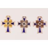 3 x cross of honor of the German mother, 1. Step, 2. Form, 16. December 1938, in gold, in silver and