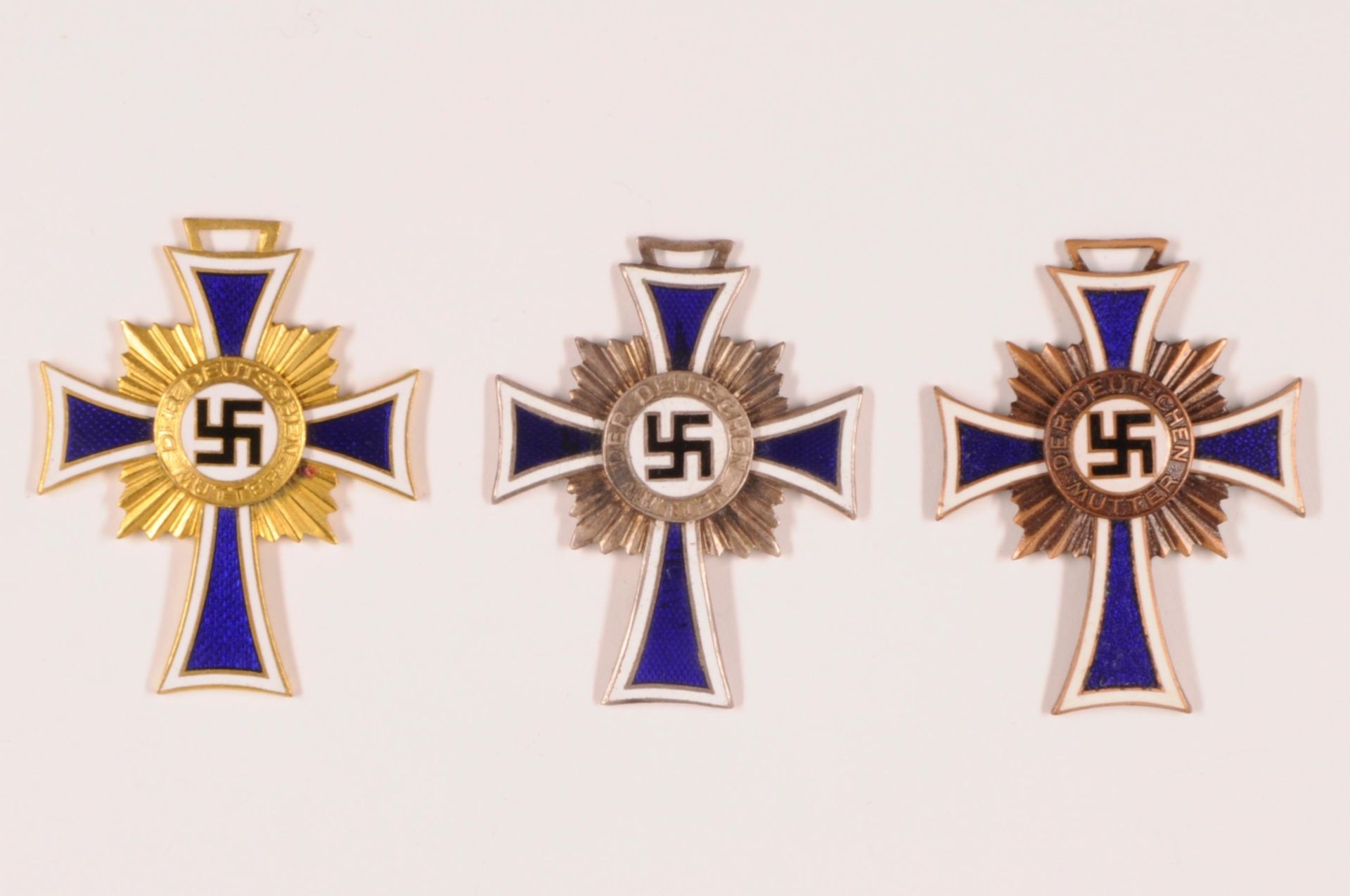 3 x cross of honor of the German mother, 1. Step, 2. Form, 16. December 1938, in gold, in silver and
