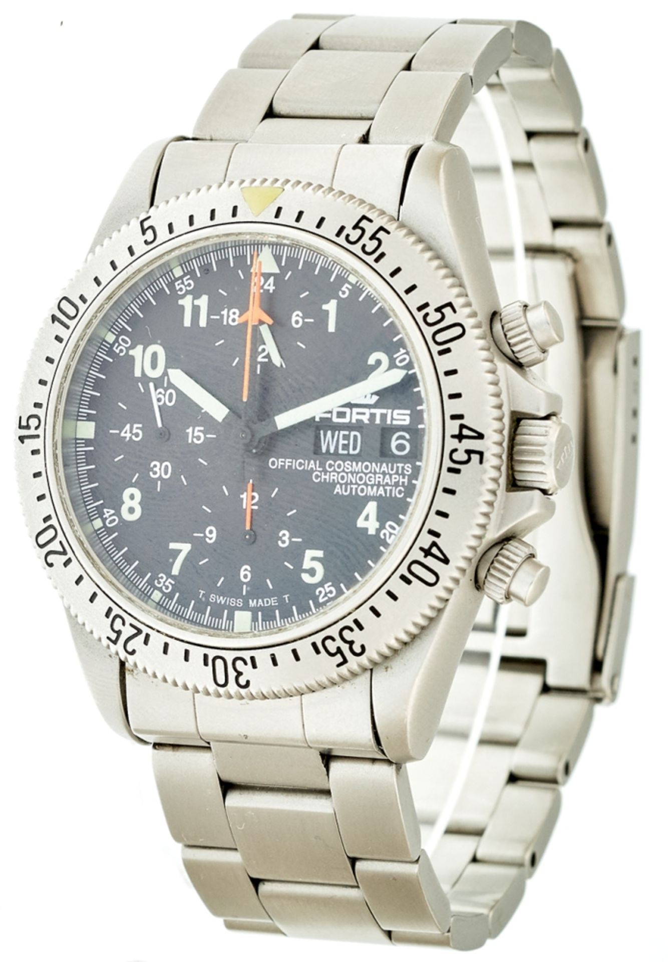 Fortis Cosmonauts chronograph gentlemen wrist watch. Ca. 38 mm, high-grade steel, automatic, Re.