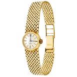 Womens watch with Milanese chain band. 1960er years. Watch case and watch band 585er yellow-gold