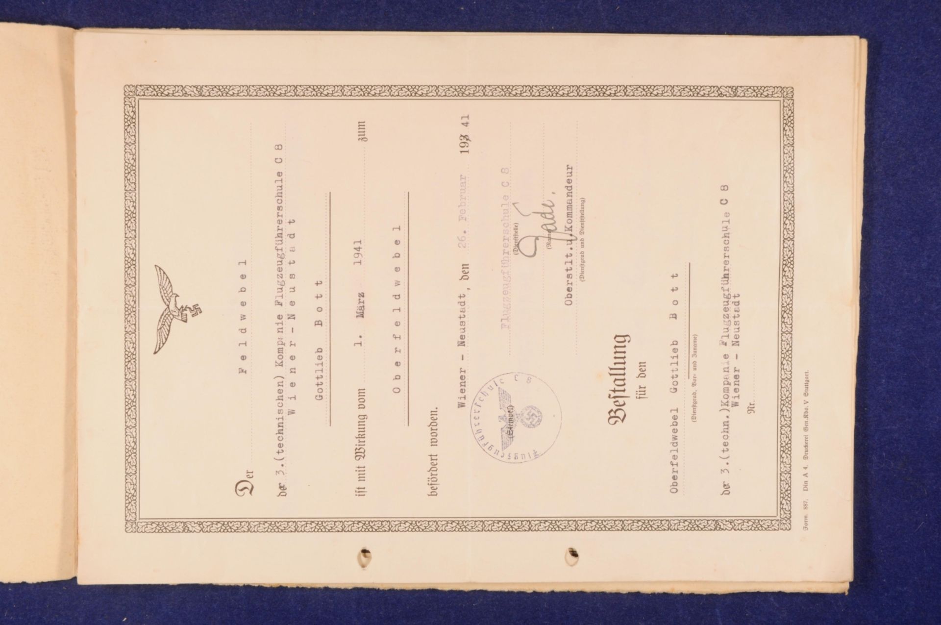 Kleiner Dokumenten-Nachlass eines Stabsfeldwebels der Luftwaffe mit 3x Bestallungs-Urkunde, Verleihu - Bild 6 aus 10