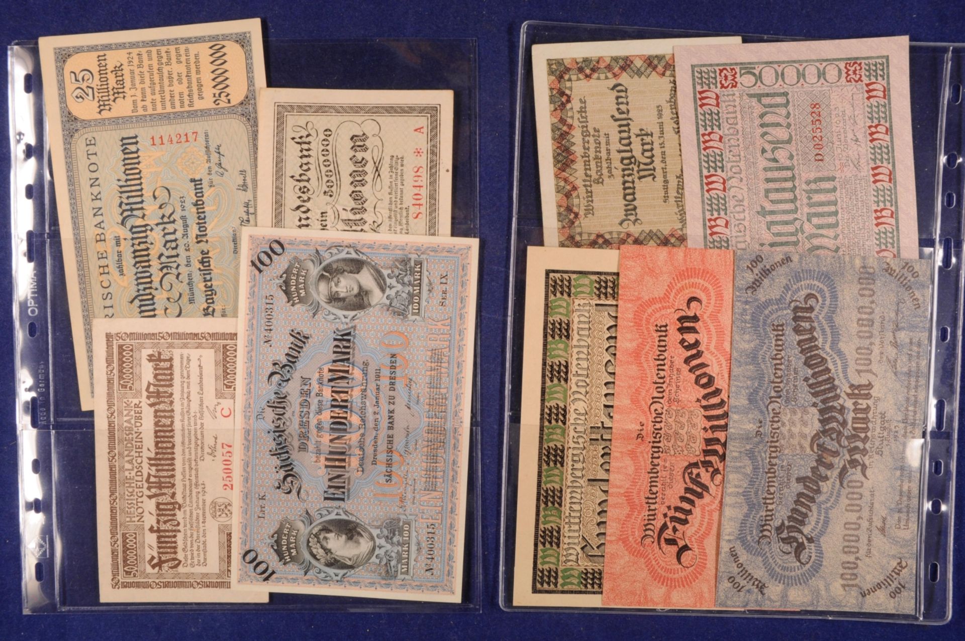 Lot Länderbanknoten Bayern, Hessen, Sachsen, Württemberg, 19 St., ab 1. Januar 1900 - 1. August 1923 - Bild 3 aus 3
