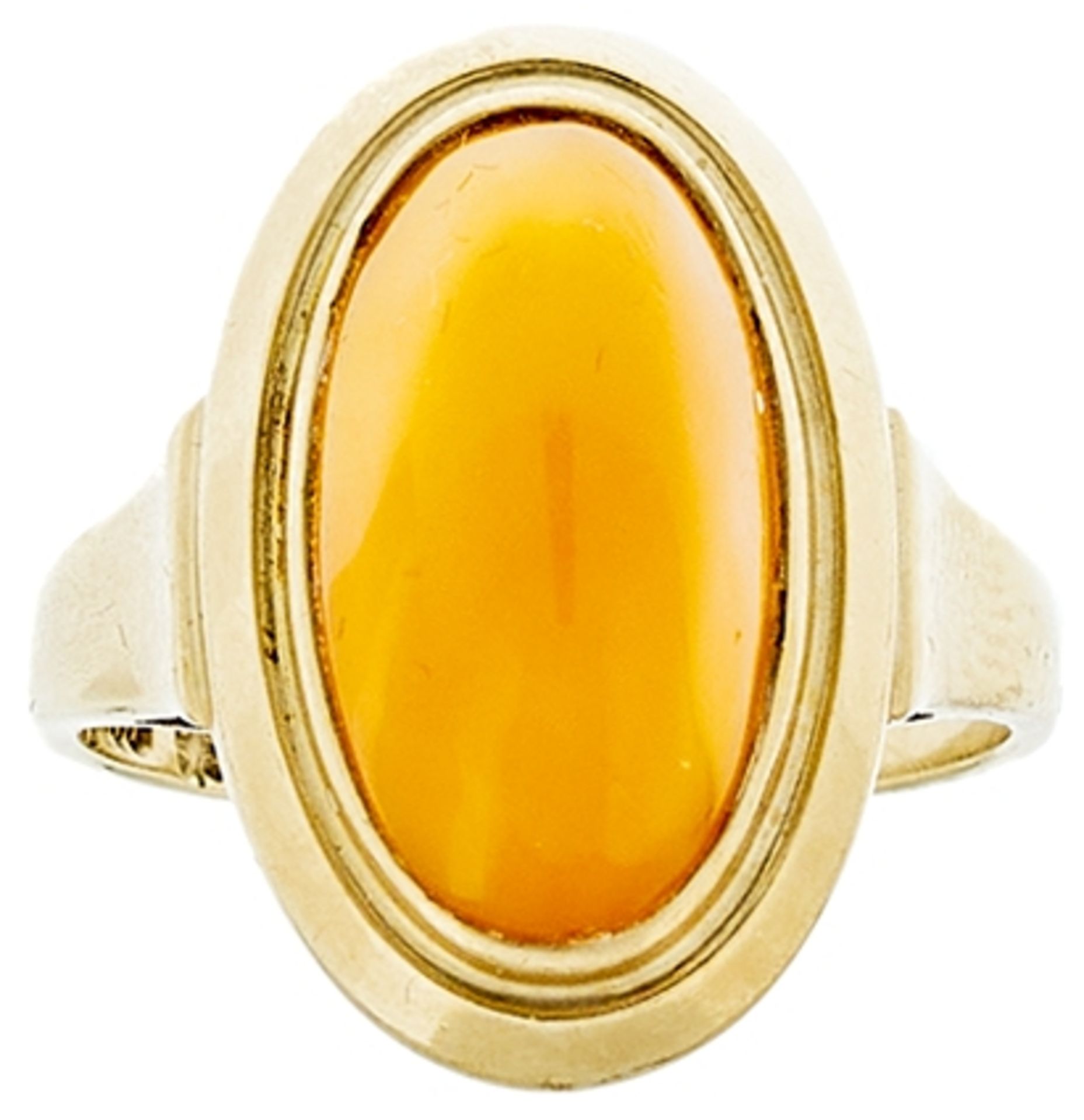 Bernstein Ring (beh.), honigfarben, muglig, 333 Gelbgold, 3,5g, Ringkopf 20,4x 13,3mm, gestempelt un