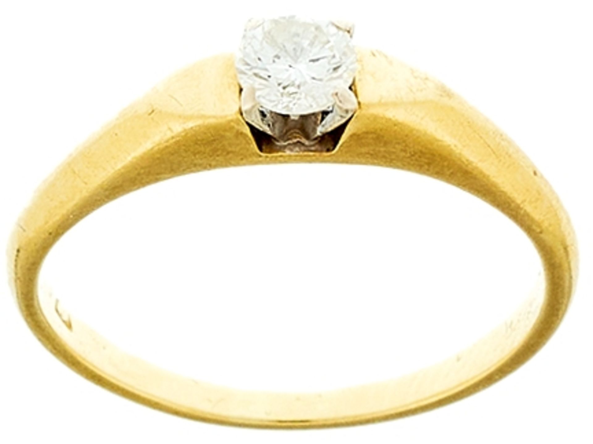 Brillant Solitär Ring, 750 Gelbgold, 3,4g, Brillant ca. 0,3ct, VS/ I-J leicht getöntes Weiß, vierer