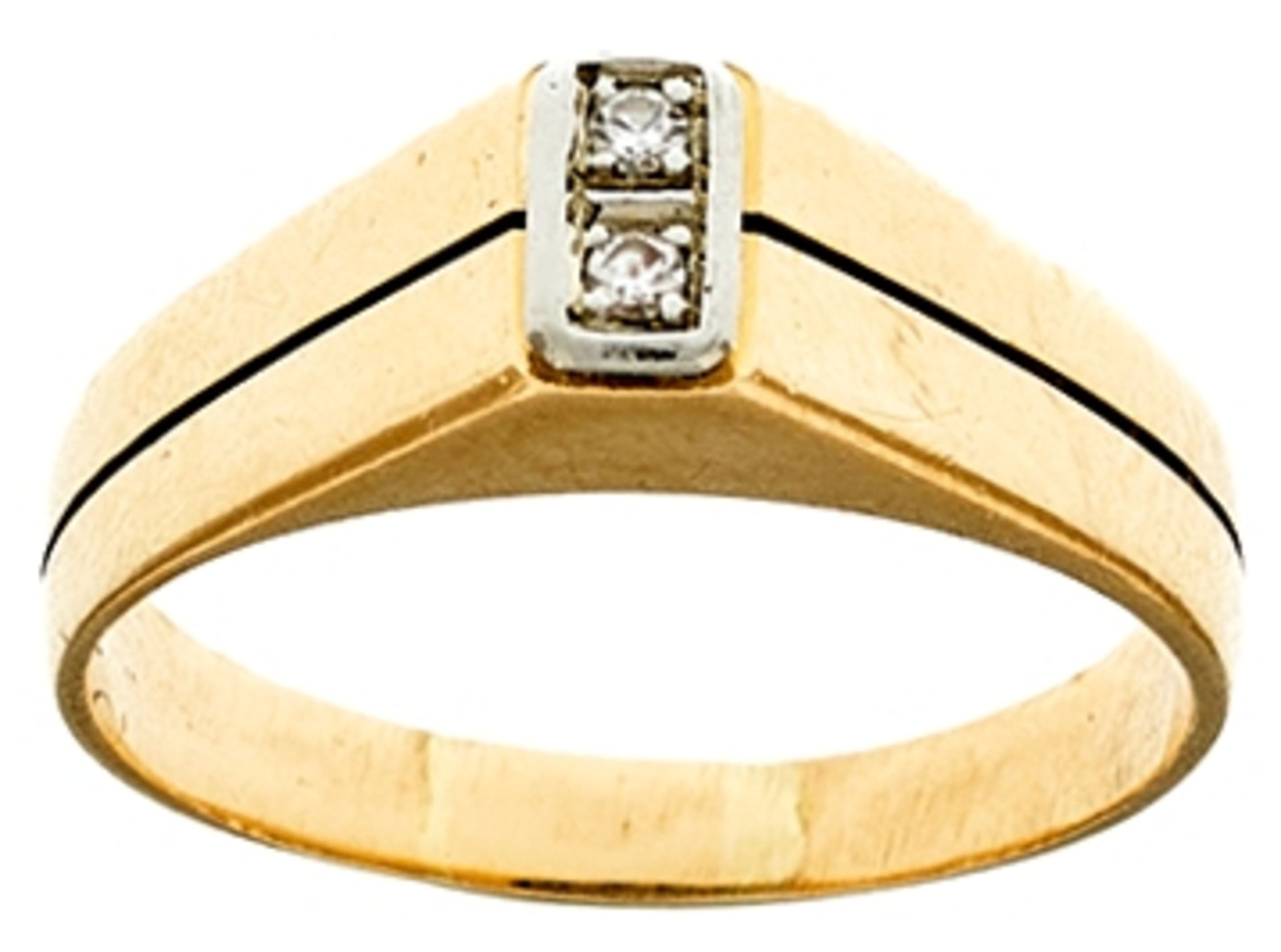 Diamant Ring, 750 Gelbgold, 4,24g, zwei natürlichen Diamanten in Brillanten-Schliff von zus. 0,03 ct